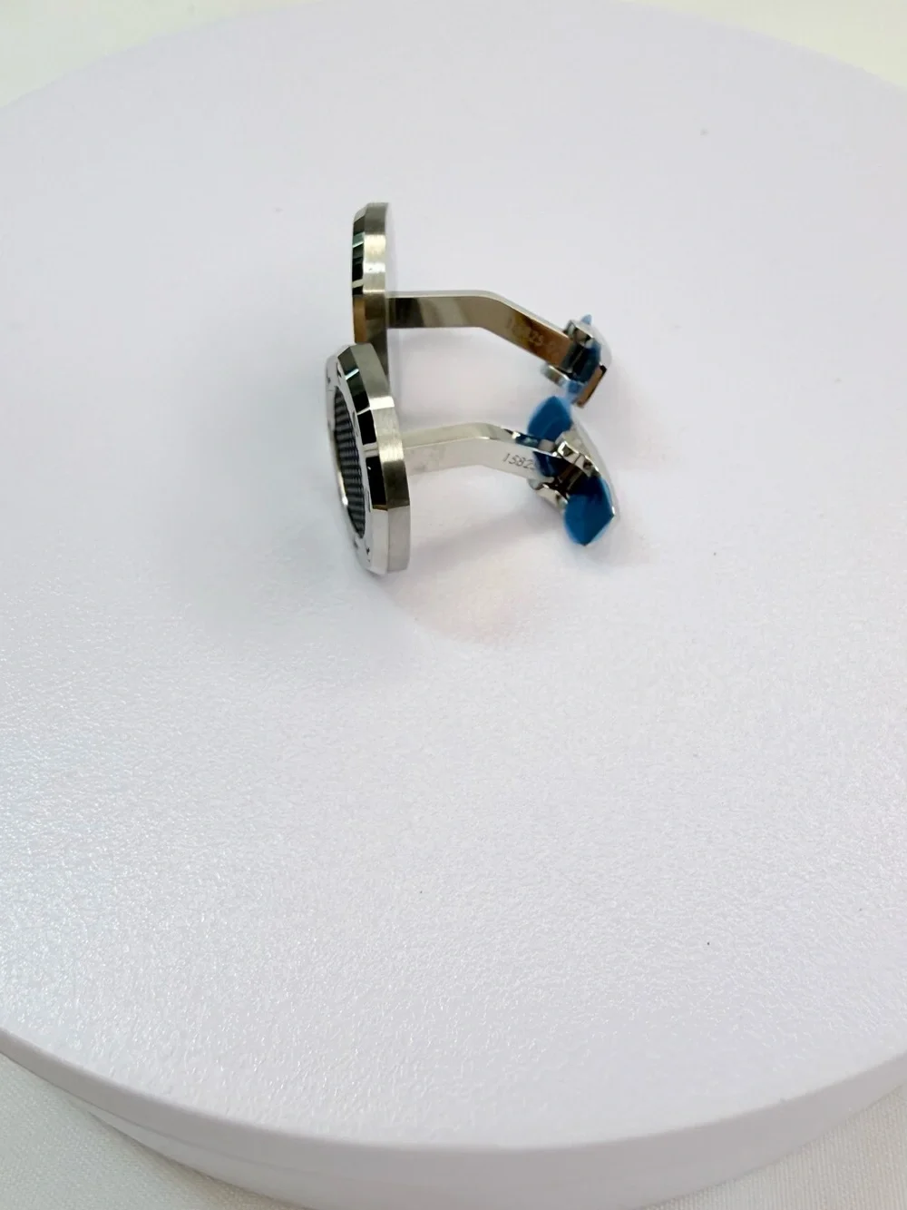 Audemars Piguet Black and Silver Round Grid Cufflinks